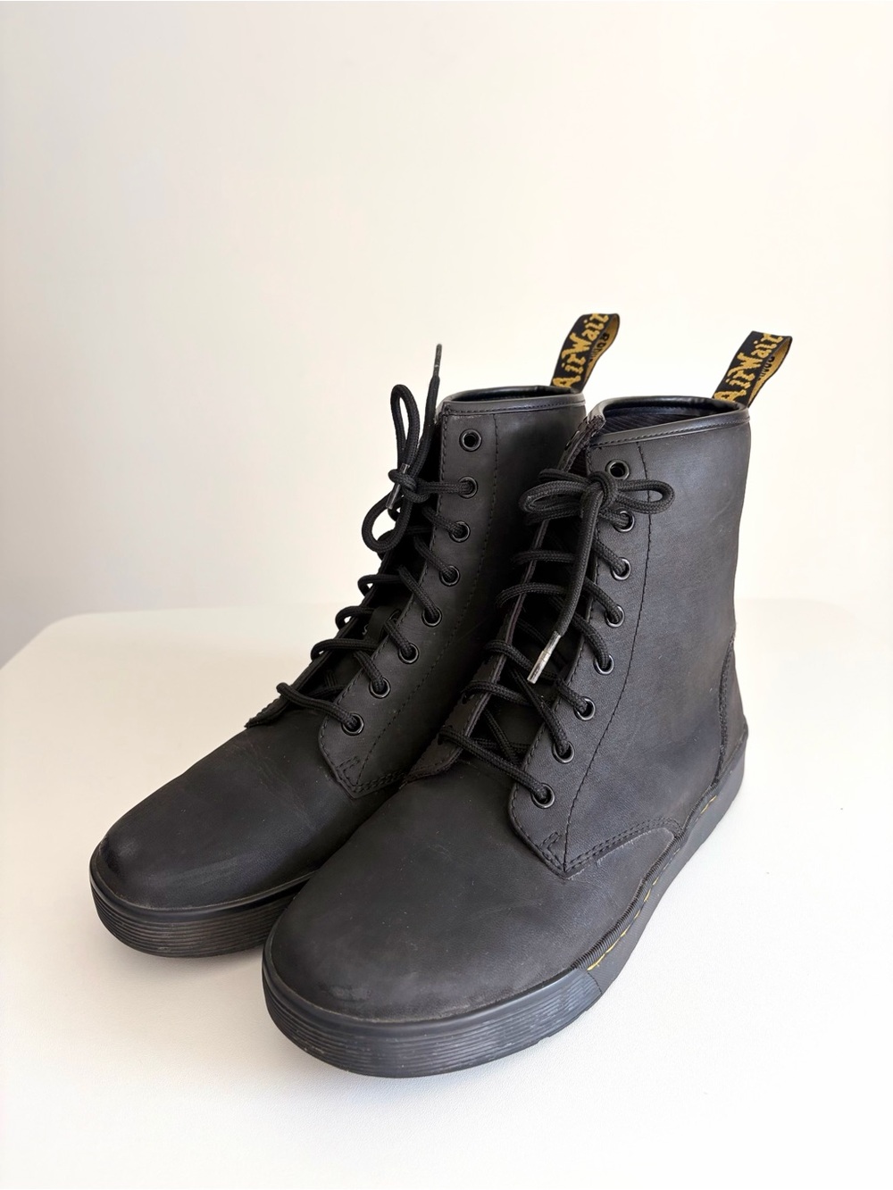 Dr. Martens Cairo Black Textured Mohawk Leather 8 Eye Boots Men 10 Women 11